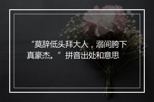 “莫辞低头拜大人，溺间胯下真豪杰。”拼音出处和意思