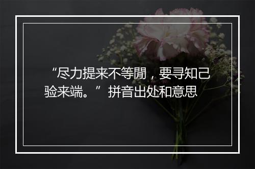 “尽力提来不等閒，要寻知己验来端。”拼音出处和意思