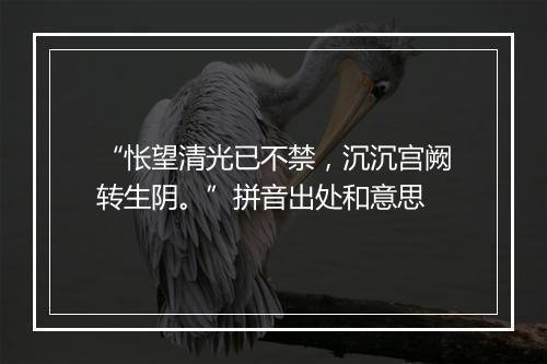 “怅望清光已不禁，沉沉宫阙转生阴。”拼音出处和意思