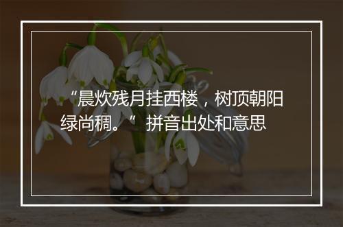 “晨炊残月挂西楼，树顶朝阳绿尚稠。”拼音出处和意思