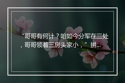 “哥哥有何计？咱如今分军在三处，哥哥领着三房头家小，”拼音出处和意思