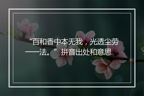 “百和香中本无我，光透尘劳一一法。”拼音出处和意思