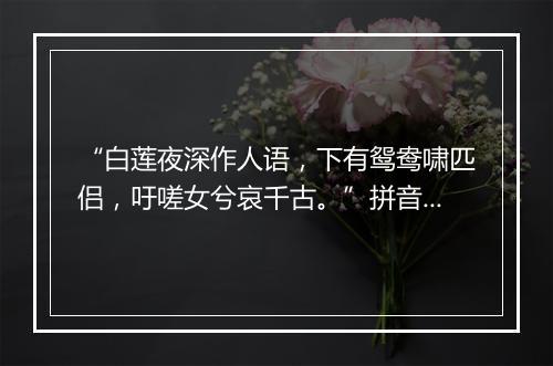 “白莲夜深作人语，下有鸳鸯啸匹侣，吁嗟女兮哀千古。”拼音出处和意思