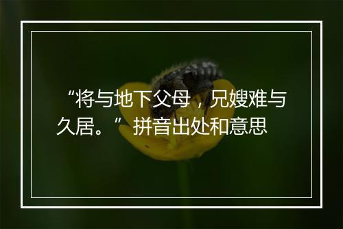 “将与地下父母，兄嫂难与久居。”拼音出处和意思