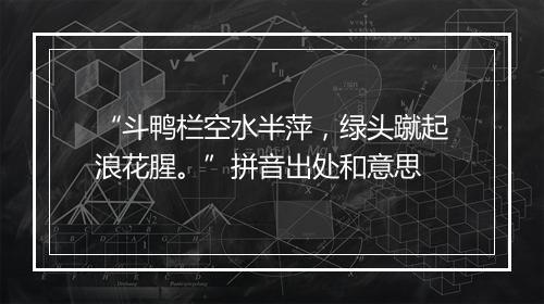 “斗鸭栏空水半萍，绿头蹴起浪花腥。”拼音出处和意思