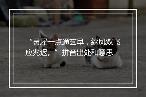 “灵犀一点通玄早，綵凤双飞应兆迟。”拼音出处和意思