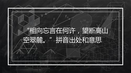 “相向忘言在何许，望断高山空翠麓。”拼音出处和意思