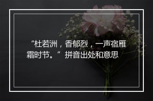 “杜若洲，香郁烈，一声宿雁霜时节。”拼音出处和意思