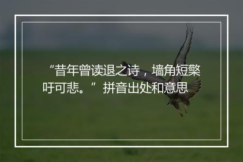 “昔年曾读退之诗，墙角短檠吁可悲。”拼音出处和意思