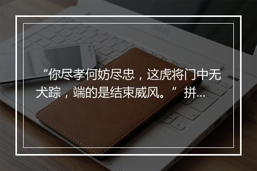 “你尽孝何妨尽忠，这虎将门中无犬踪，端的是结束威风。”拼音出处和意思