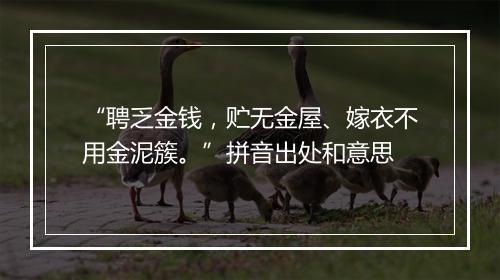 “聘乏金钱，贮无金屋、嫁衣不用金泥簇。”拼音出处和意思