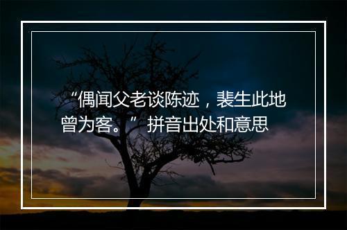 “偶闻父老谈陈迹，裴生此地曾为客。”拼音出处和意思